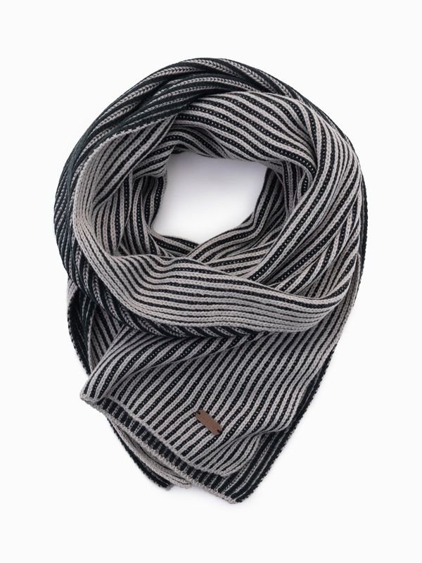 Ombre Ombre Men's knitted scarf with two-tone stripes - grey and black