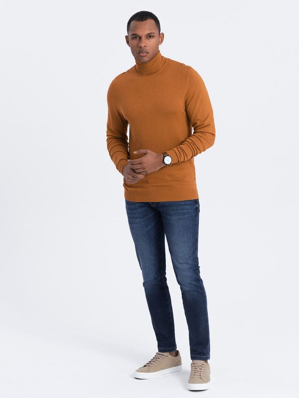 Ombre Ombre Men's knitted single-color turtleneck with viscose - camel