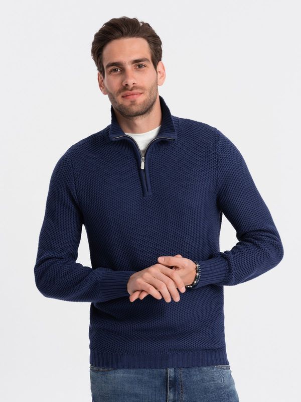 Ombre Ombre Men's knitted sweater with spread collar - dark blue