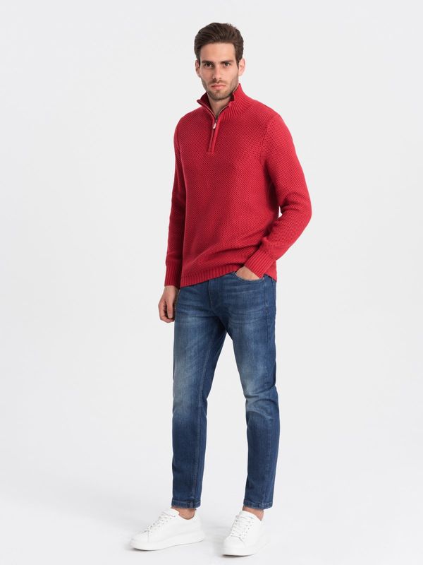 Ombre Ombre Men's knitted sweater with spread collar - red