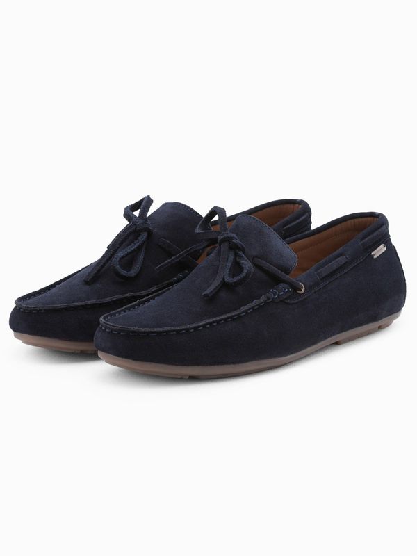 Ombre Ombre Men's leather moccasin shoes with thong and driver sole - navy blue