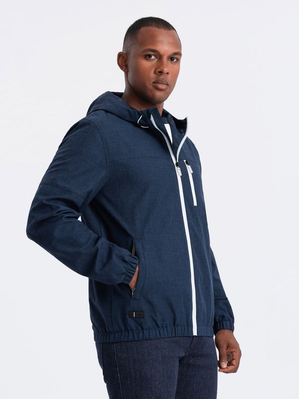 Ombre Ombre Men's lightweight sports jacket with fleece lining - navy blue