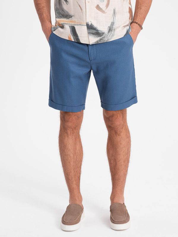 Ombre Ombre Men's linen blend short shorts - blue denim