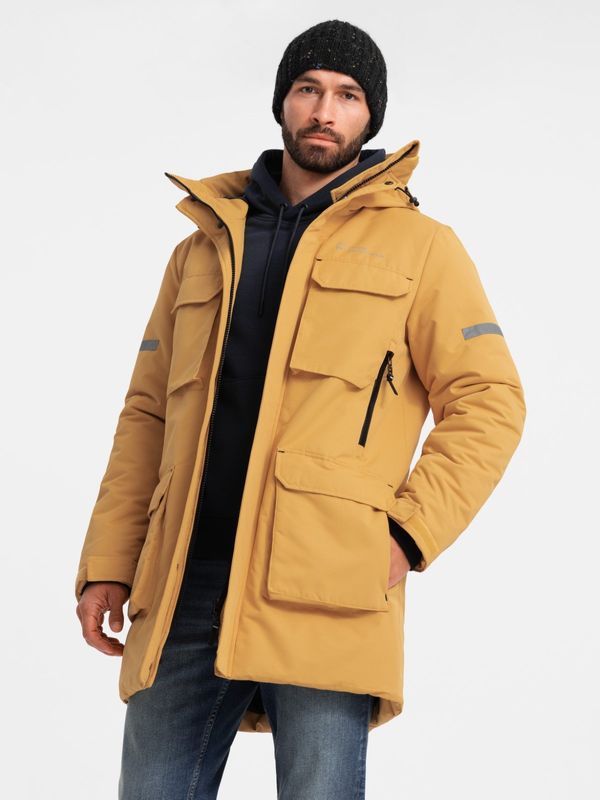 Ombre Ombre Men's long insulated jacket with reflective elements - yellow