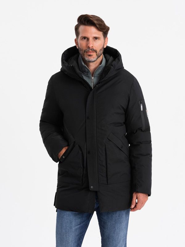 Ombre Ombre Men's long seasonal outdoor style jacket - black