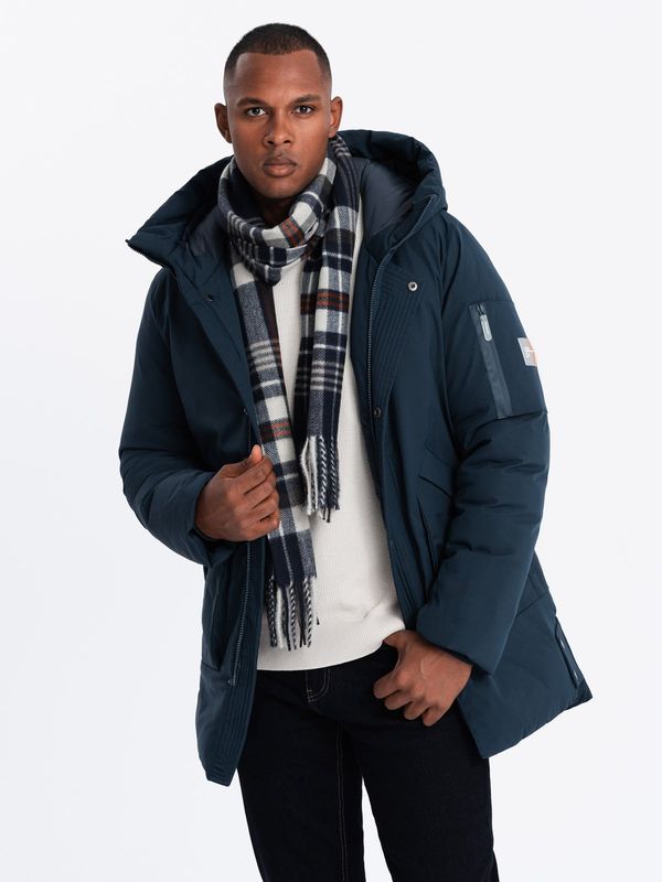 Ombre Ombre Men's long seasonal outdoor style jacket - navy blue