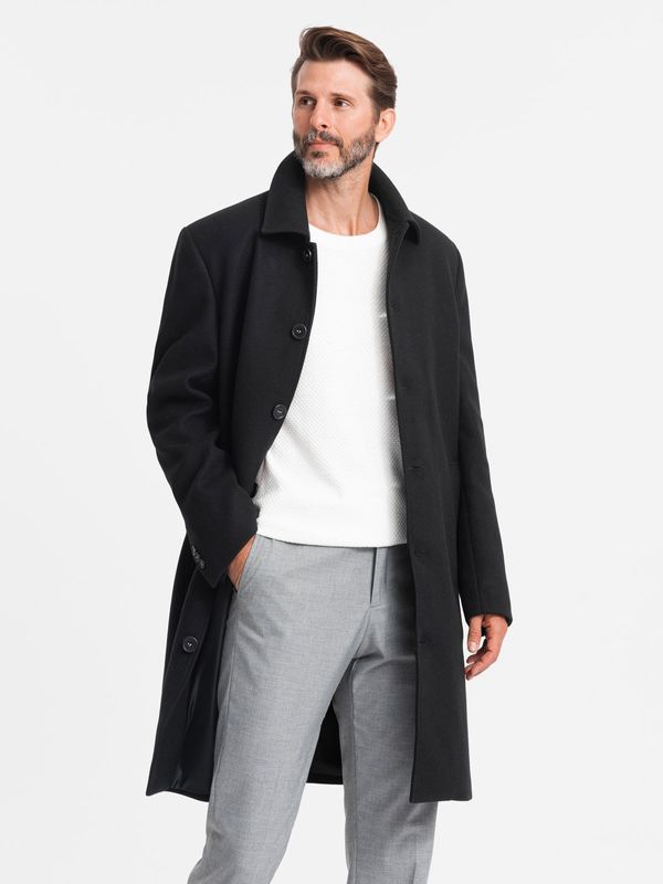 Ombre Ombre Men's long single-breasted coat with collar and undercoat - black