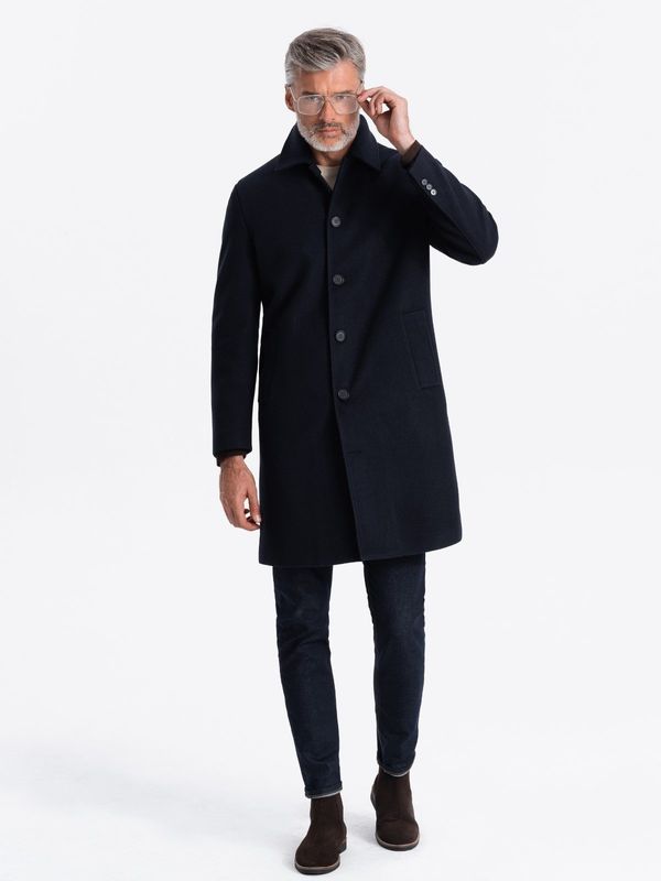 Ombre Ombre Men's long single-breasted coat with collar and undercoat - navy blue