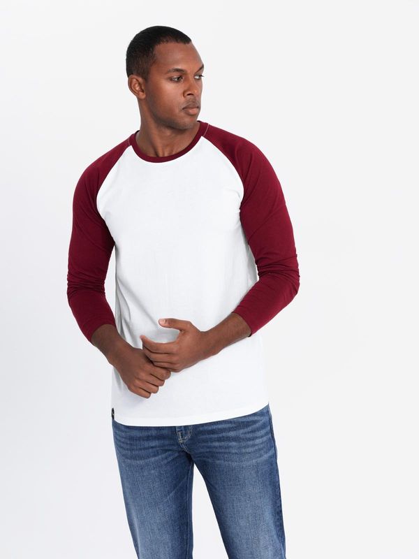 Ombre Ombre Men's longsleeve with contrasting raglan sleeves - white and maroon
