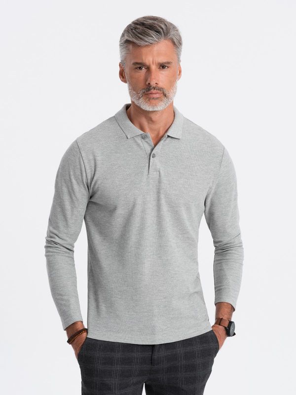 Ombre Ombre Men's longsleeve with polo collar - grey melange