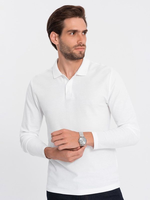 Ombre Ombre Men's longsleeve with polo collar - white
