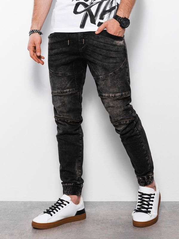 Ombre Ombre Men's marbled JOGGERS pants with decorative stitching - black