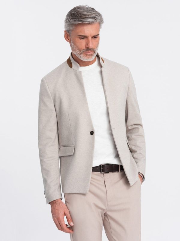 Ombre Ombre Men's melange rayon jacket with stand-up collar - beige melange