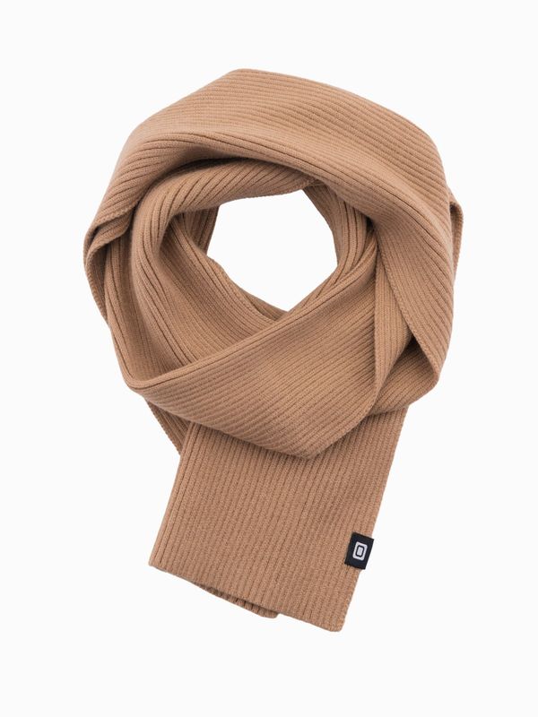 Ombre Ombre Men's monochromatic ribbed knit scarf - light brown