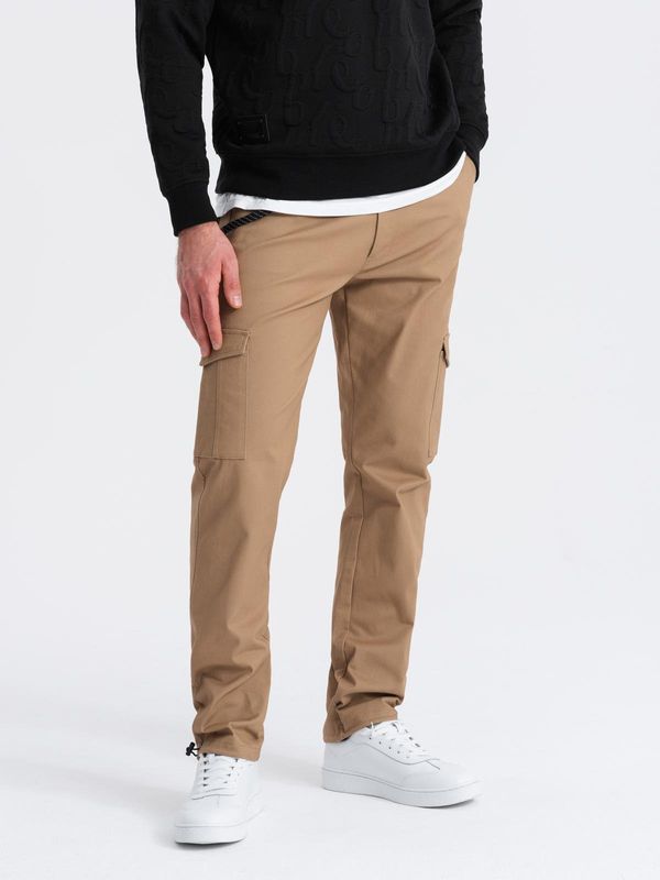 Ombre Ombre Men's pants with cargo pockets and leg hem - light brown