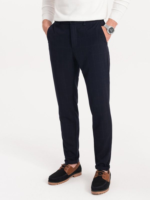 Ombre Ombre Men's pants with elastic waistband in delicate check - navy blue