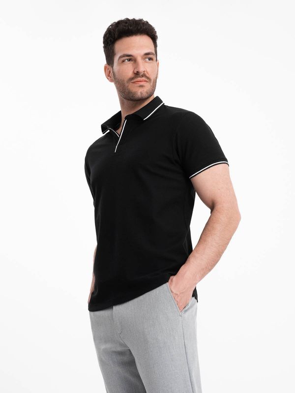 Ombre Ombre Men's pique knit polo shirt without buttons - black