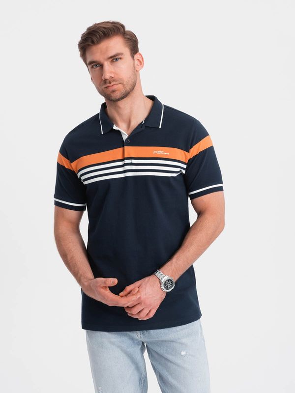 Ombre Ombre Men's polo shirt with tricolor stripes - navy blue