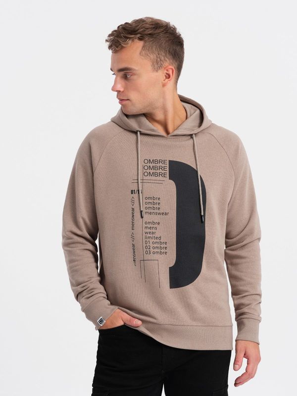 Ombre Ombre Men's printed HOODIE sweatshirt - dark beige