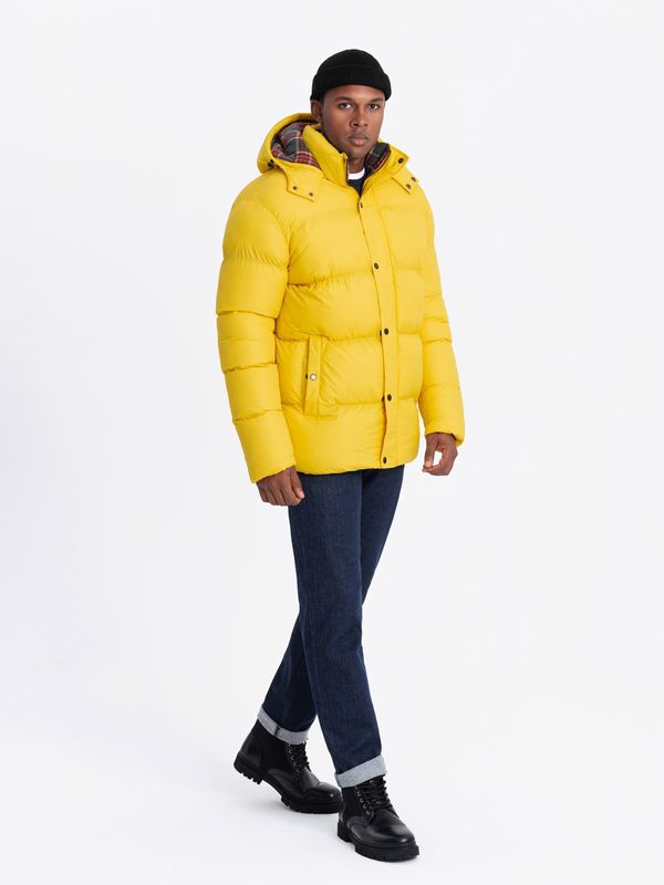 Ombre Ombre Men's puffer jacket with check lining - yellow