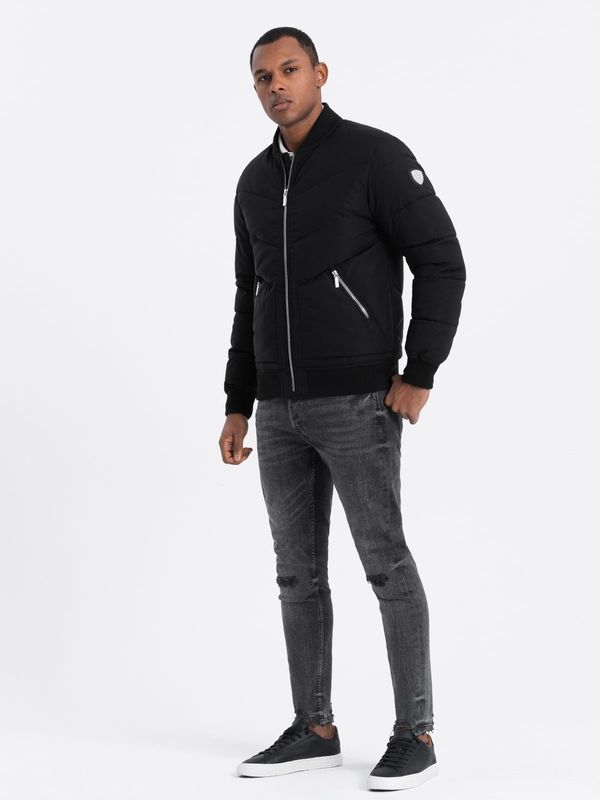 Ombre Ombre Men's quilted bomber jacket with metal zippers - black