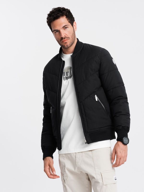 Ombre Ombre Men's quilted bomber jacket with metal zippers - black