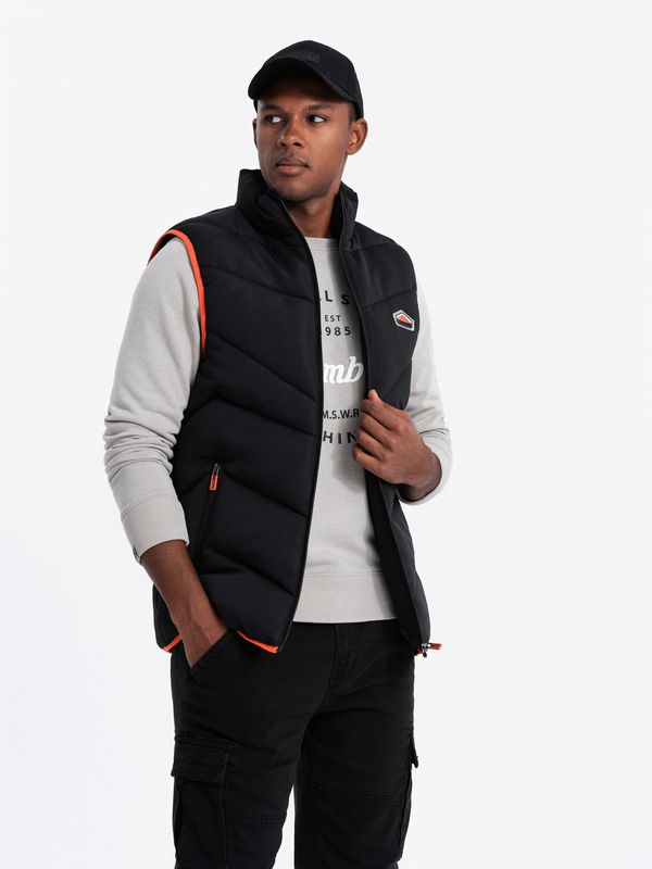 Ombre Ombre Men's quilted sleeveless jacket with neon accents - black