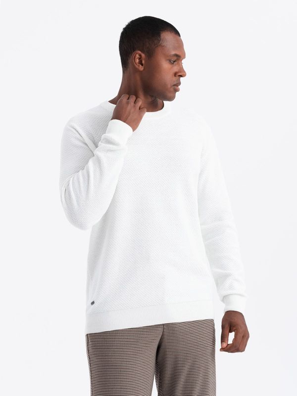 Ombre Ombre Men's RELAXED FIT knit sweater in diamond weave - broken white