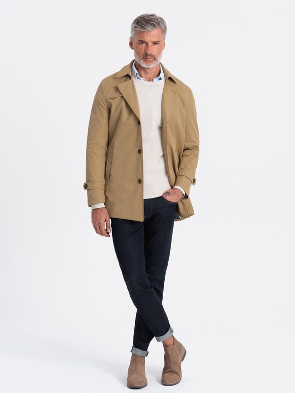 Ombre Ombre Men's short trench with classic cut - light brown