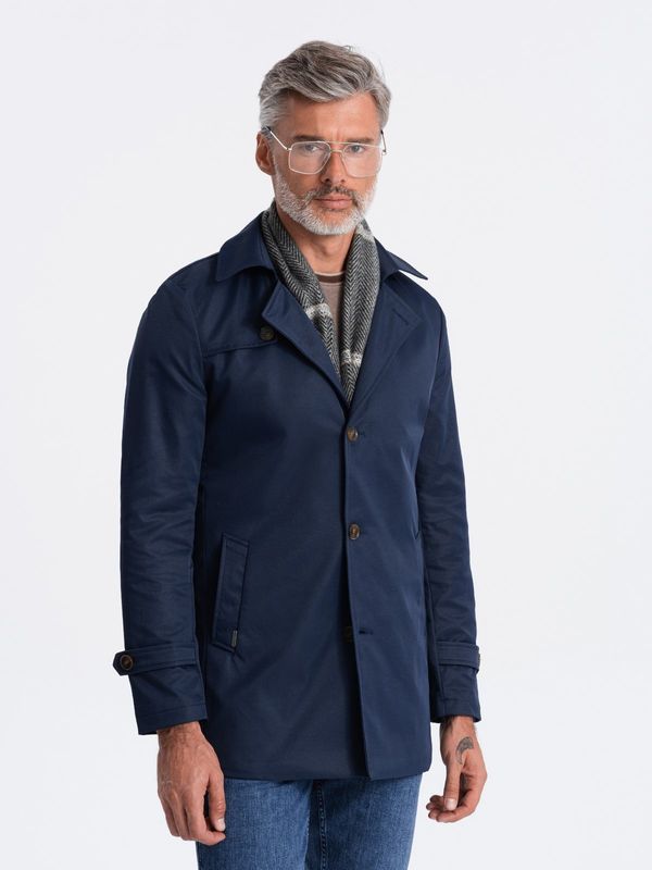Ombre Ombre Men's short trench with classic cut - navy blue