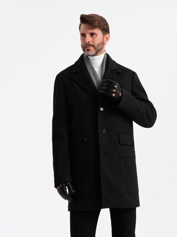 Ombre Ombre Men's single-breasted patterned coat with pockets - black