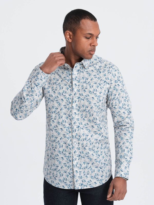 Ombre Ombre Men's SLIM FIT shirt in twig print - blue-gray