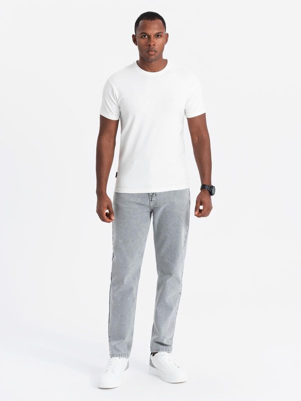 Ombre Ombre Men's SLIM FIT T-shirt with round neckline and logo - white