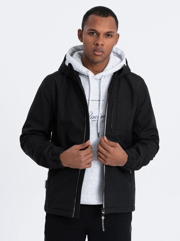 Ombre Ombre Men's SOFTSHELL jacket with fleece center - black