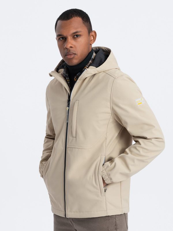 Ombre Ombre Men's SOFTSHELL jacket with fleece center - sand