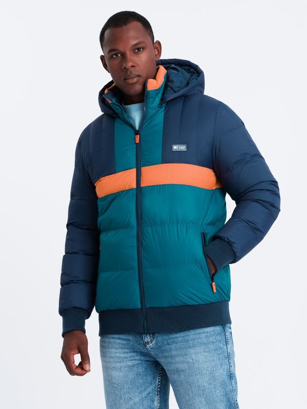 Ombre Ombre Men's sporty colorful retro jacket - navy blue and orange