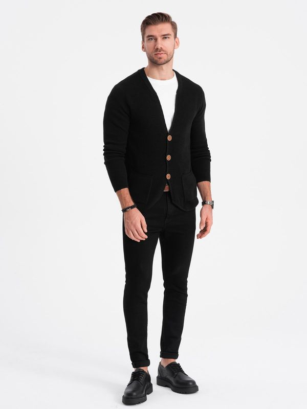 Ombre Ombre Men's structured cardigan sweater with pockets - black