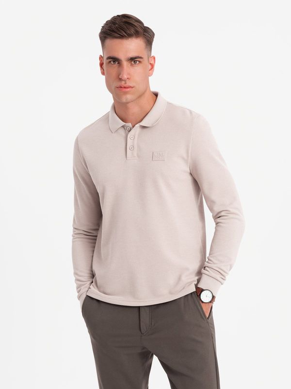 Ombre Ombre Men's structured polo longsleeve with patch - ash