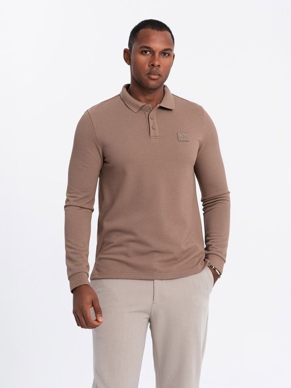 Ombre Ombre Men's structured polo longsleeve with patch - brown