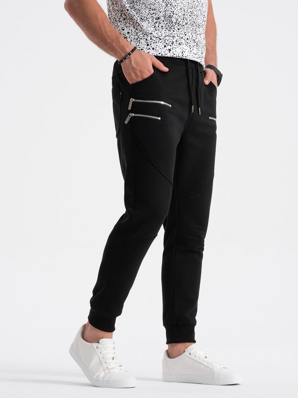 Ombre Ombre Men's sweatpants with decorative zippers - black