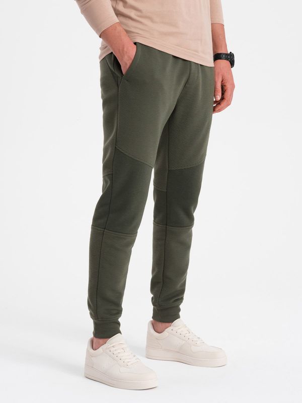Ombre Ombre Men's sweatpants with ottoman fabric inserts - dark olive green