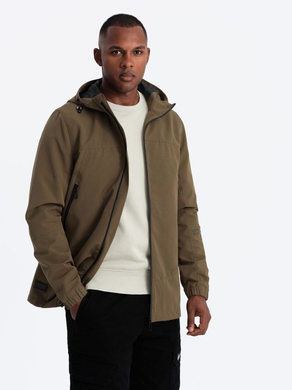 Ombre Ombre Men's transitional jacket with hood - brown