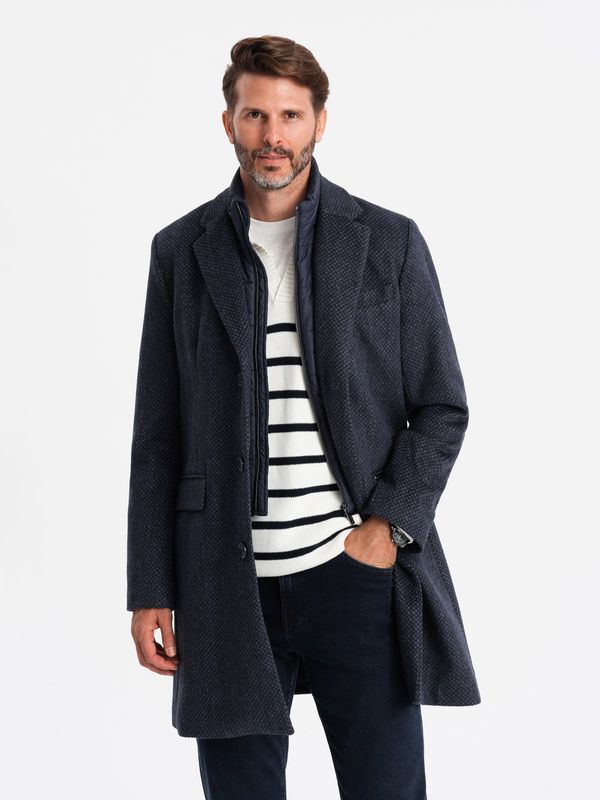 Ombre Ombre Men's unbuttoned coat with wool - navy blue