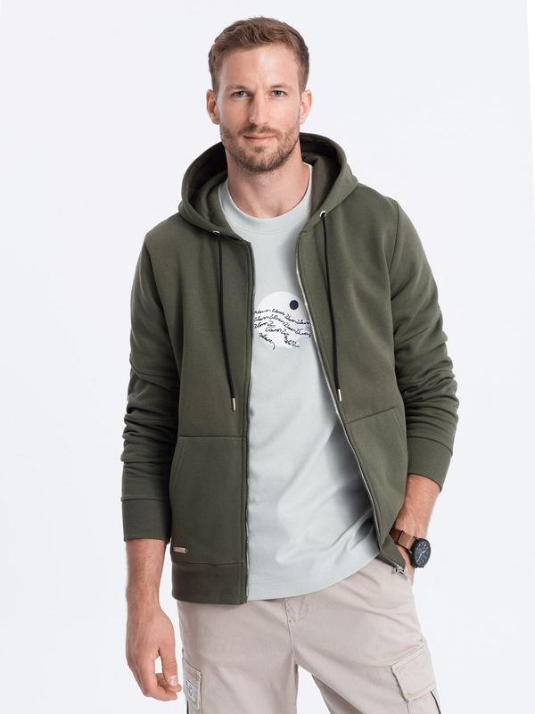 Ombre Ombre Men's unbuttoned hooded sweatshirt - olive