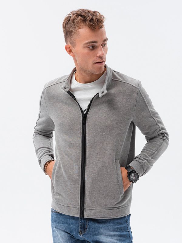 Ombre Ombre Men's unbuttoned sweatshirt with stand-up collar - grey melange