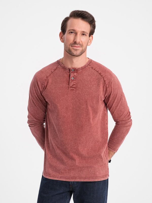 Ombre Ombre Men's washed henley longsleeve with raglan sleeves - Brick Grey