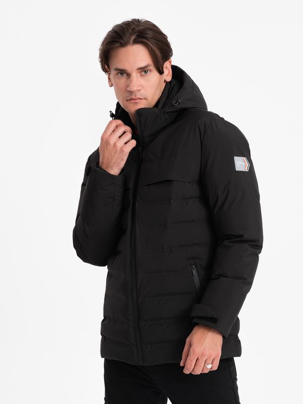 Ombre Ombre Men's winter jacket with detachable hood - black