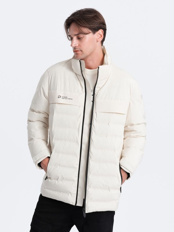 Ombre Ombre Men's winter jacket with detachable hood - cream