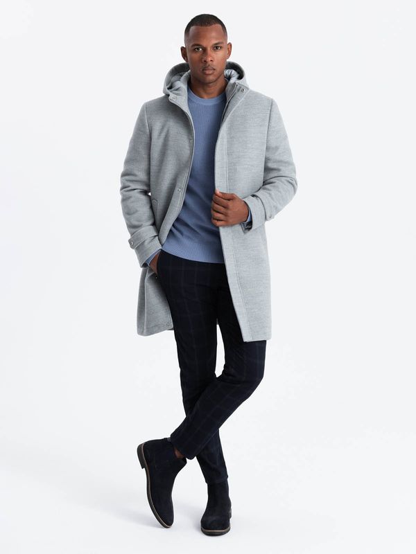 Ombre Ombre Monochrome long men's hooded coat - grey melange