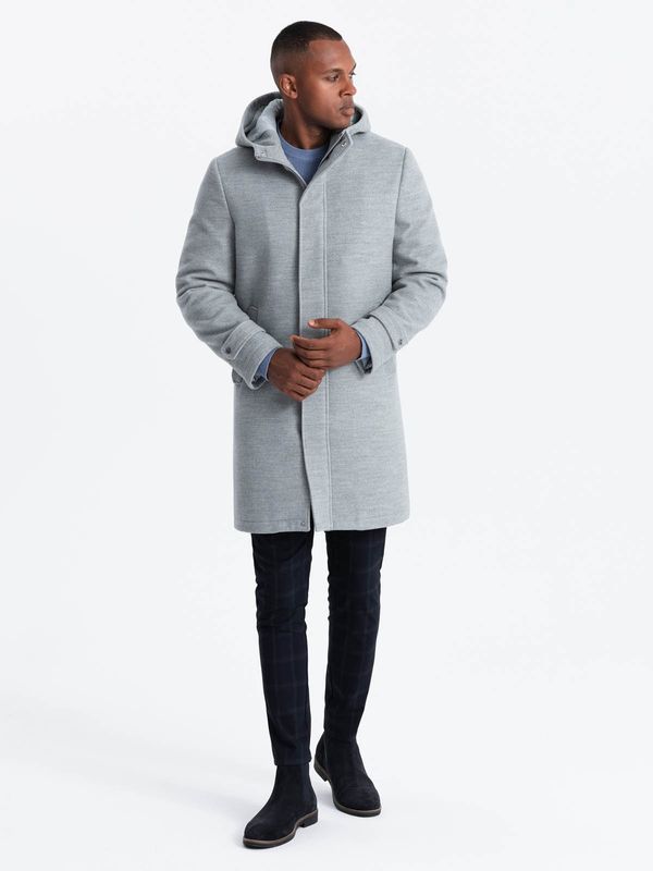 Ombre Ombre Monochrome long men's hooded coat - grey melange